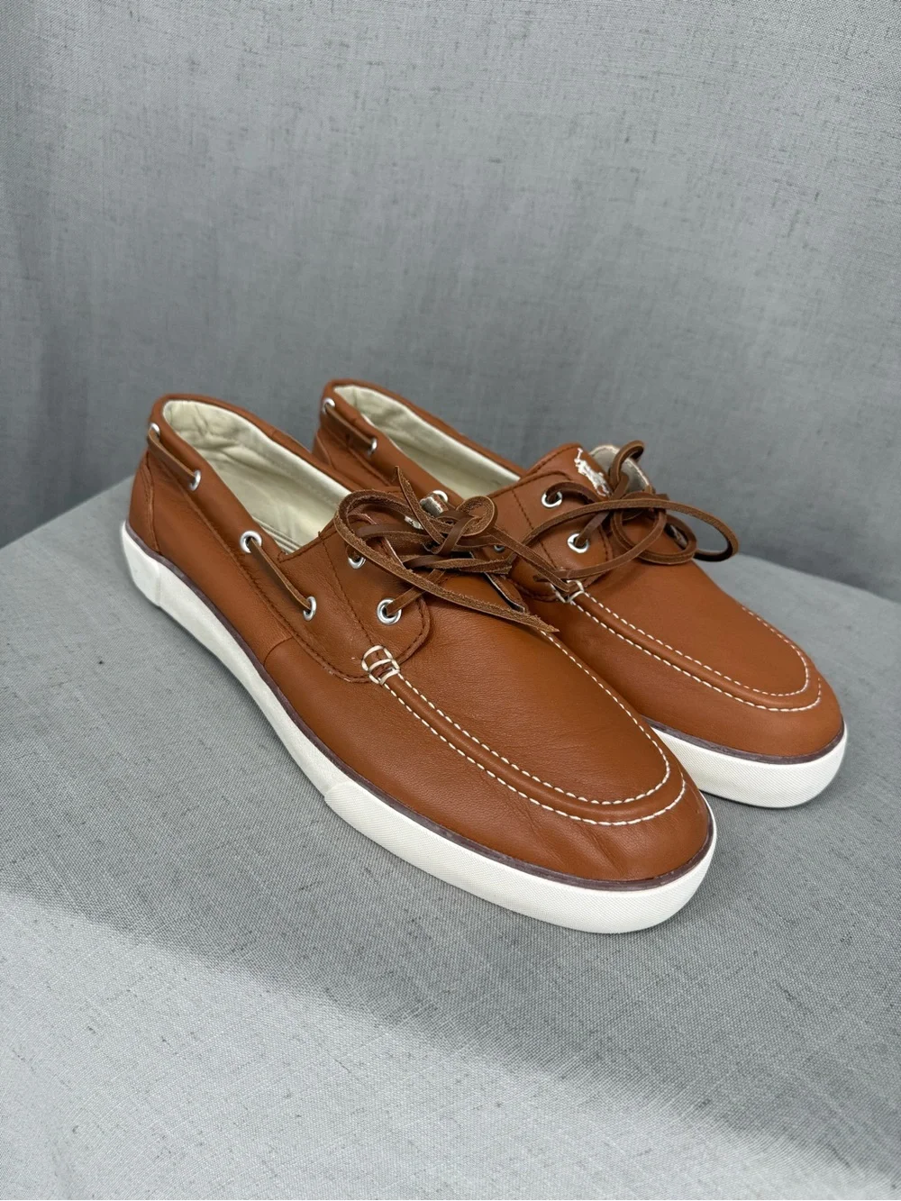 Polo Ralph Lauren Men's Bienne Oil Tumbled Leather Boat Shoes Tan US 13D